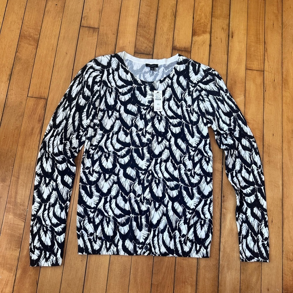 Talbots Black & Cream Floral Knit Cardigan – Cotton | NWT | Size XS
